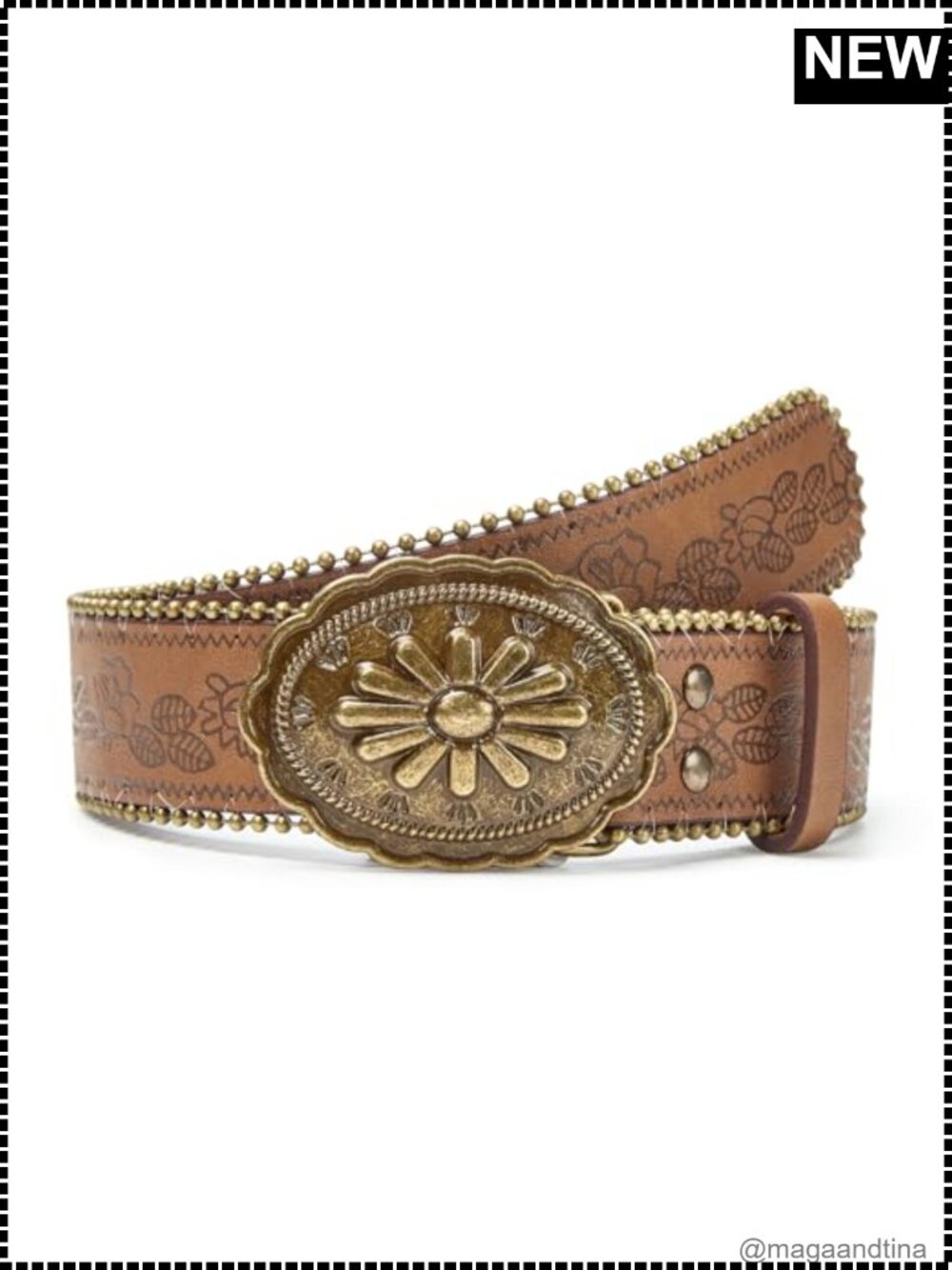 Faux Leather Western Belt for Women with Floral Embossing